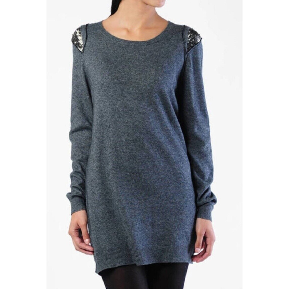 IRO Ray Cashmere Wool Sequin Shoulder Gray Sweater Dress NEW XS